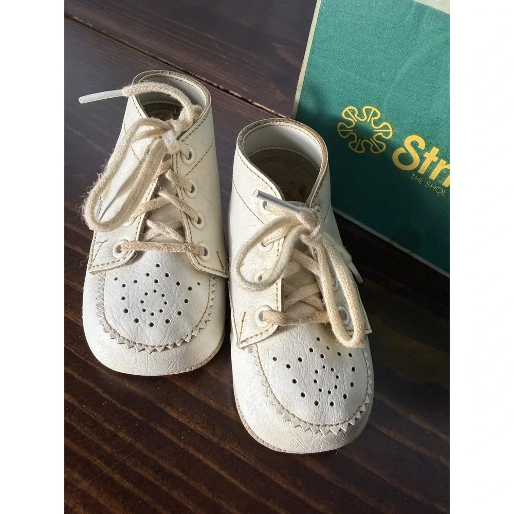 Vintage Stride Rite Baby Shoes White Leather High Top Walkers 1972 Box Size 1